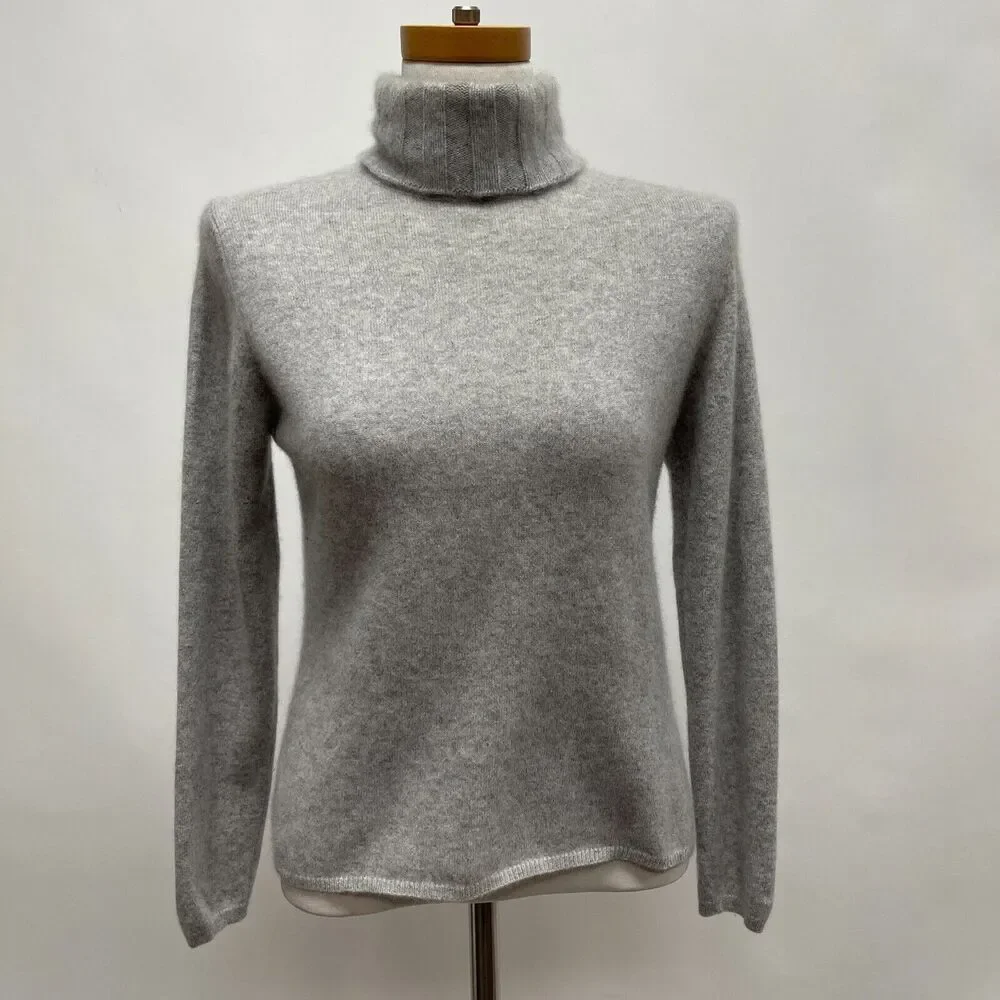 Geneva Women's‎ Pull-over Turtleneck Sweater Petite Light Gray 100% Cashmere LS